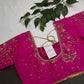 Butterfly Pattern Pink Silk Maggam Aari Pearl Work Blouse - 