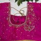 Butterfly Pattern Pink Silk Maggam Aari Pearl Work Blouse - 