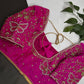 Butterfly Pattern Pink Silk Maggam Aari Pearl Work Blouse - 