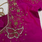 Butterfly Pattern Pink Silk Maggam Aari Pearl Work Blouse - 