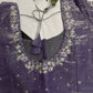 Crepe lavender Net Silver Pearl Work Blouse - 