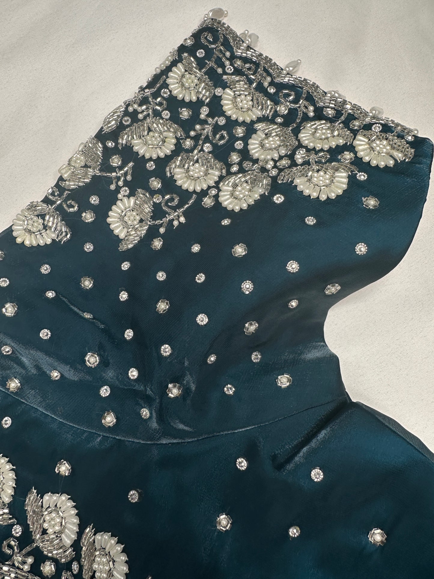Crepe Teal Silver Pearl Work Blouse - 