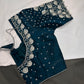 Crepe Teal Silver Pearl Work Blouse - 