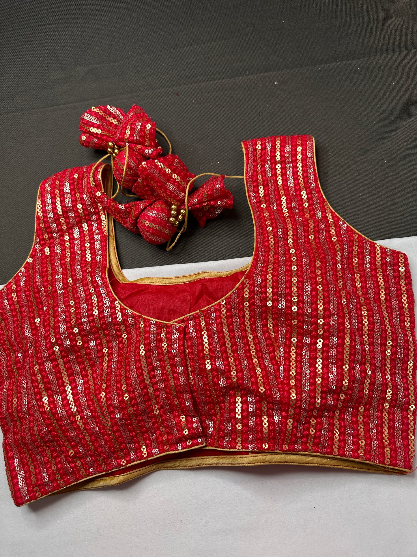 Sleevless Sequins Work Pink Blouse - 