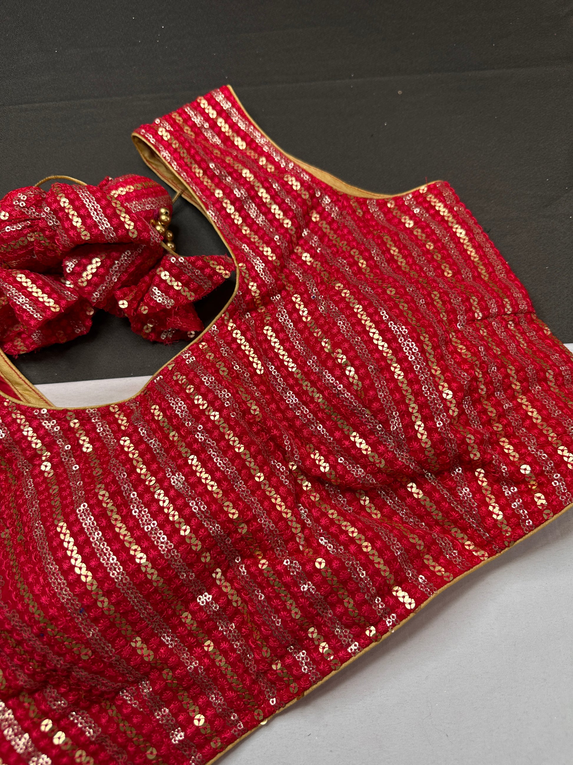 Sleevless Sequins Work Pink Blouse - 