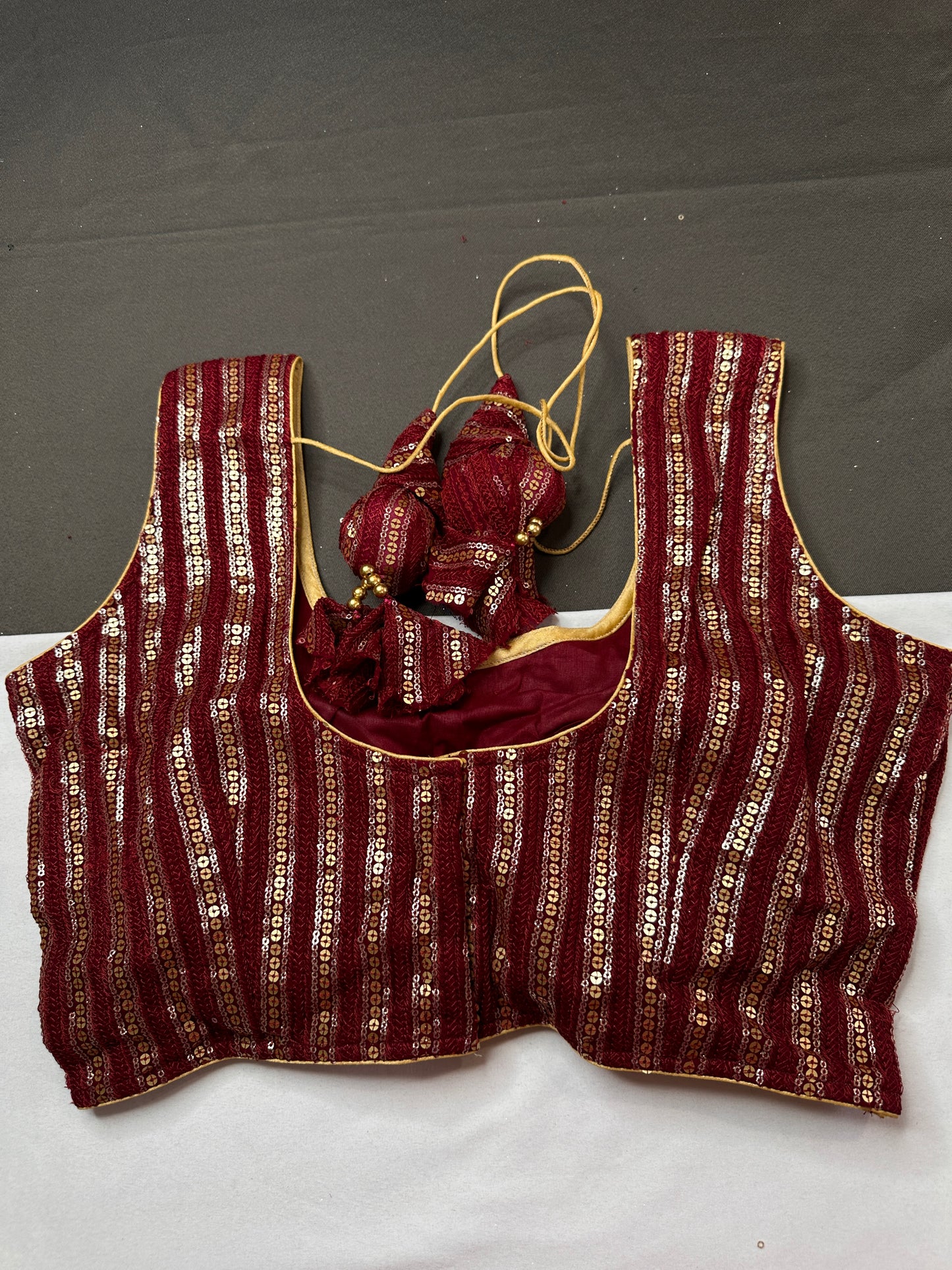 Sleevless Sequins Work Maroon Red Blouse - 