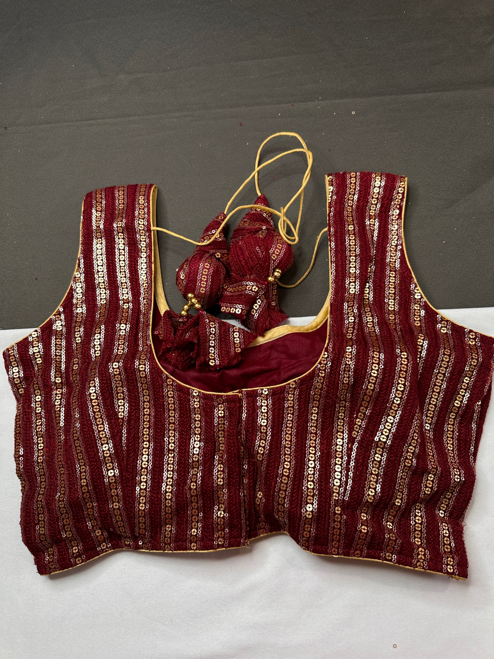 Sleevless Sequins Work Maroon Red Blouse - 