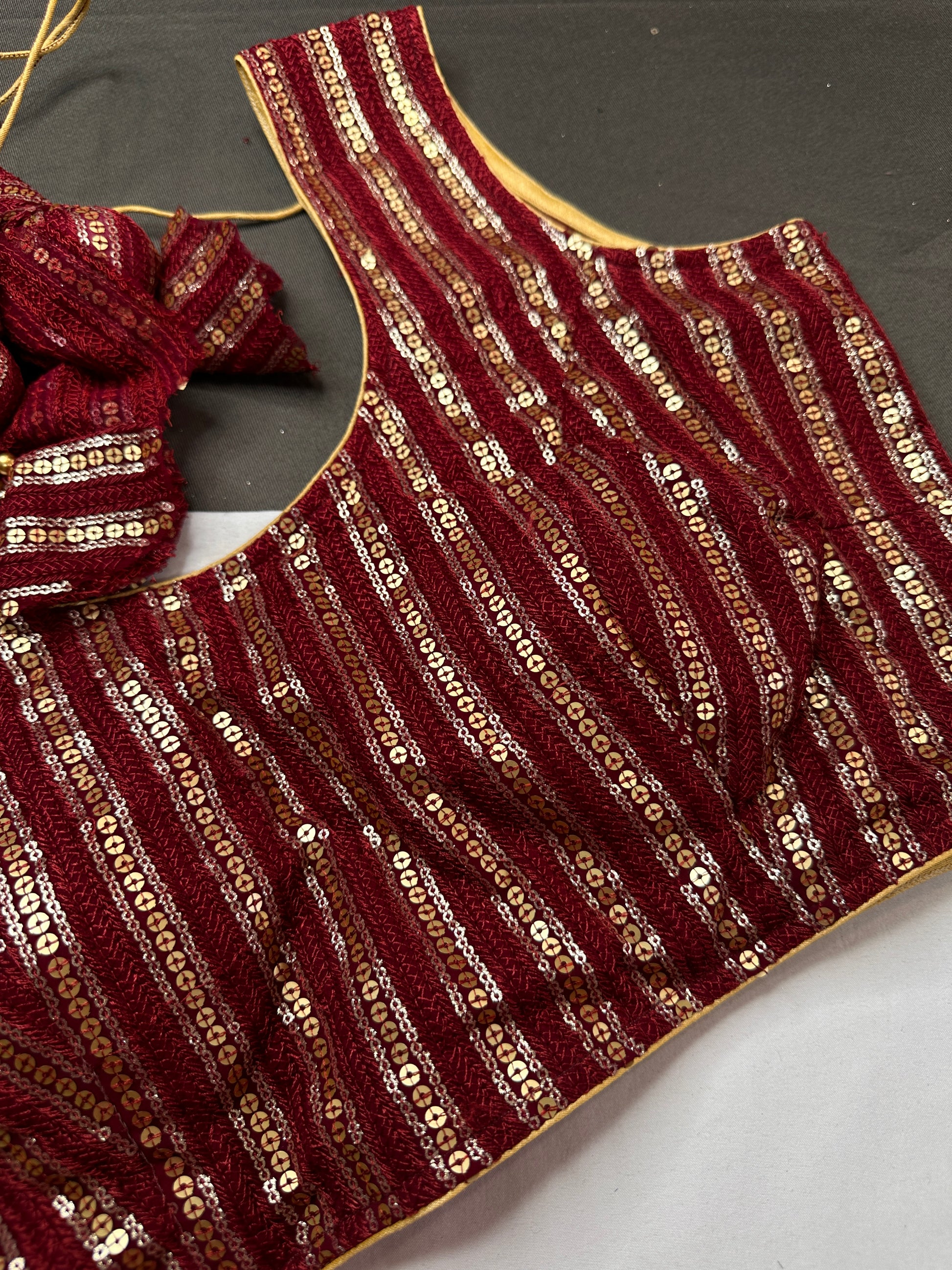 Sleevless Sequins Work Maroon Red Blouse - 