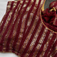 Sleevless Sequins Work Maroon Red Blouse - 