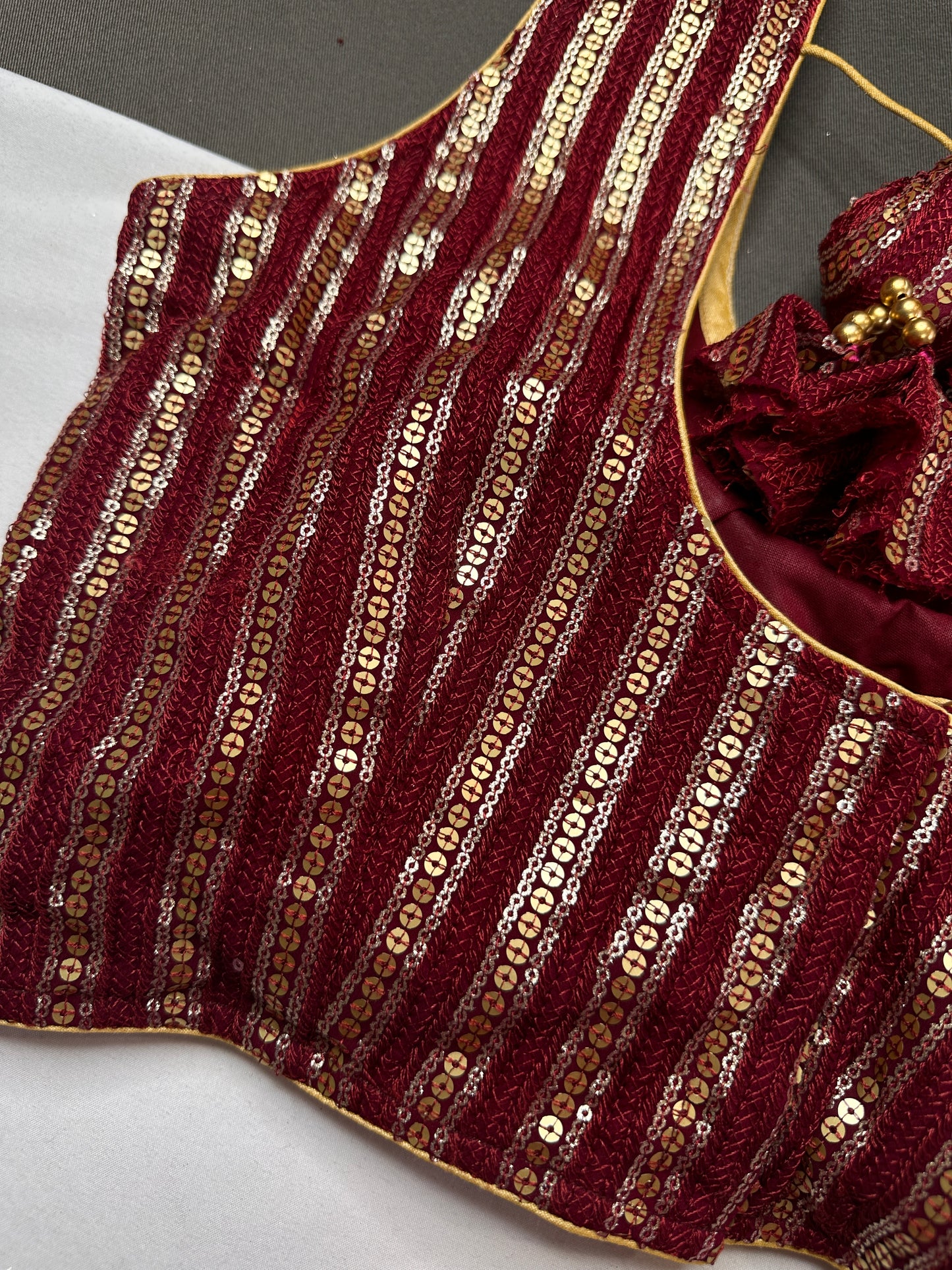 Sleevless Sequins Work Maroon Red Blouse - 