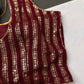 Sleevless Sequins Work Maroon Red Blouse - 