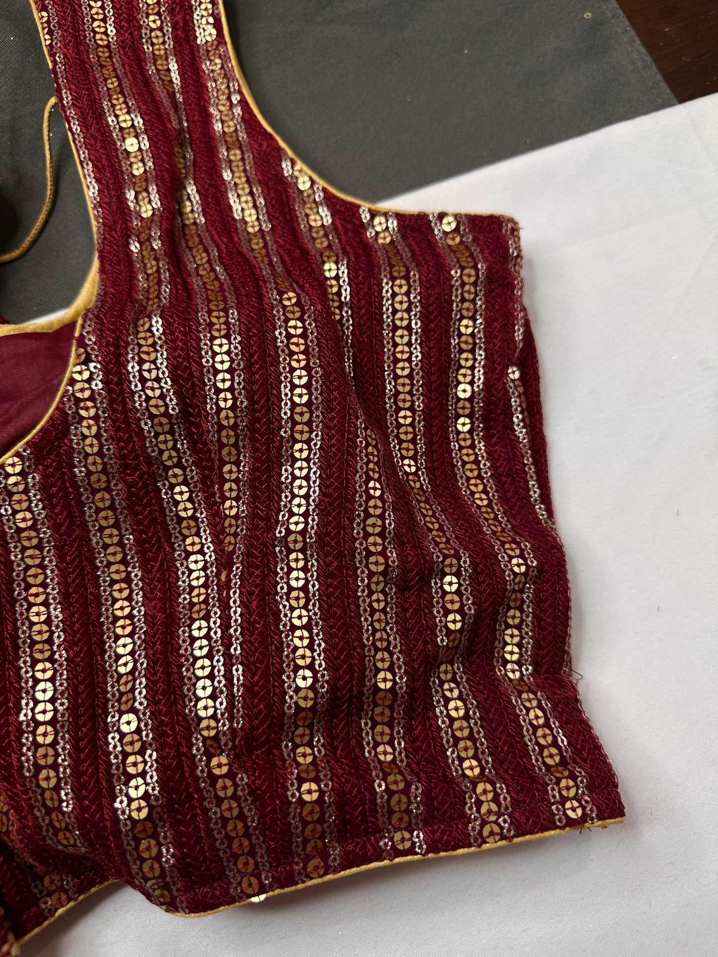Sleevless Sequins Work Maroon Red Blouse - 