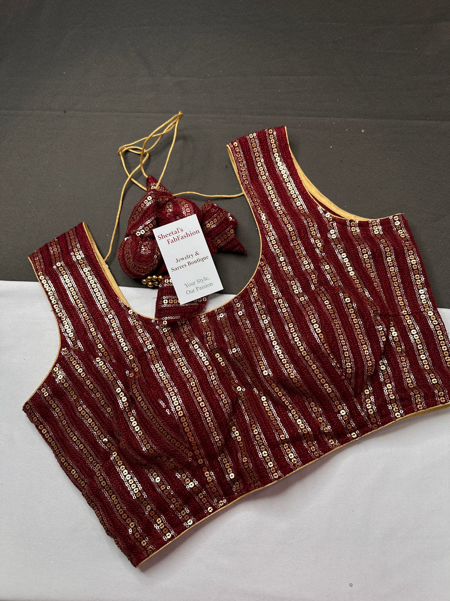 Sleevless Sequins Work Maroon Red Blouse - 