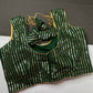 Sleevless Sequins Work Green Blouse - 