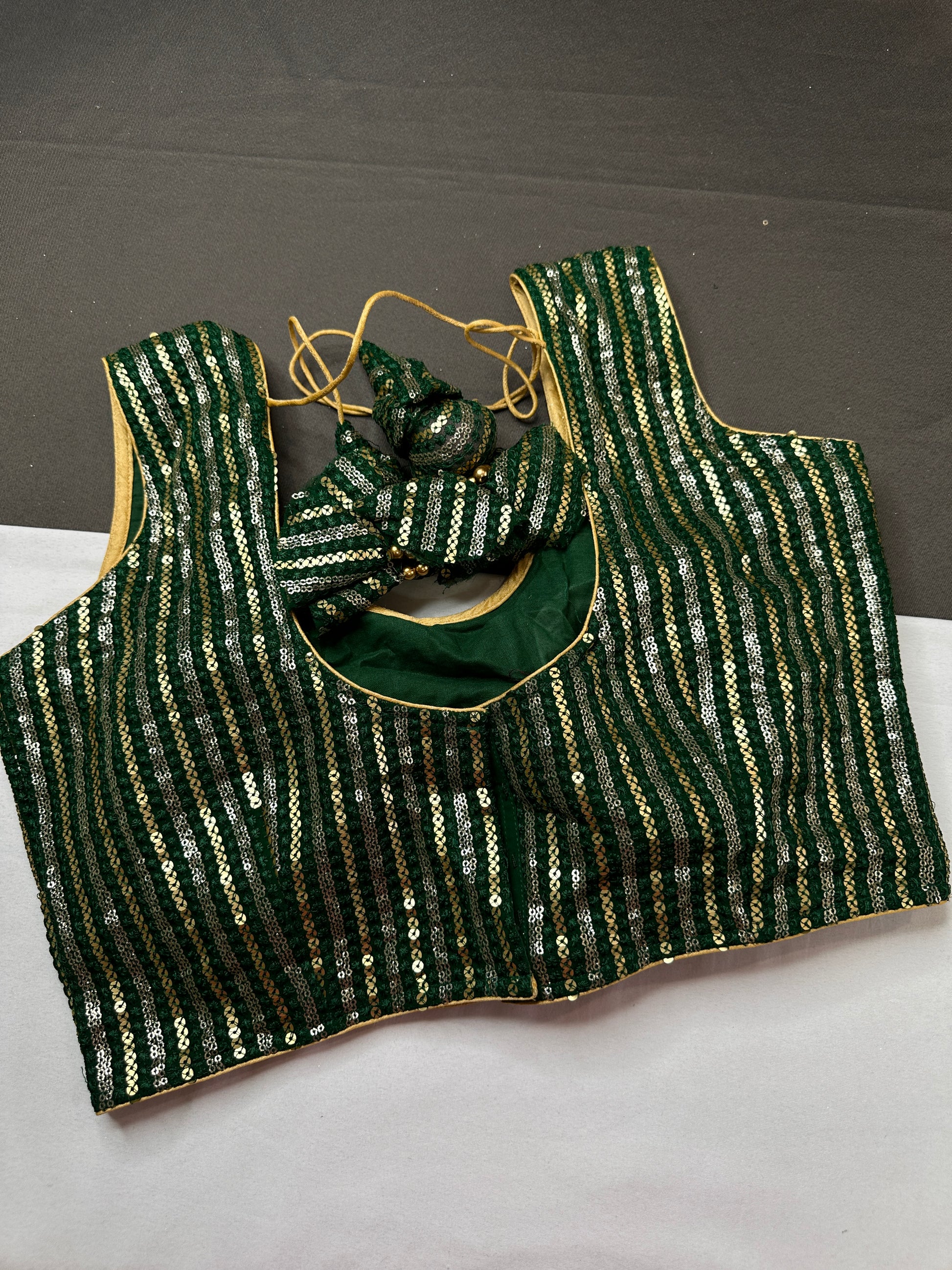 Sleevless Sequins Work Green Blouse - 