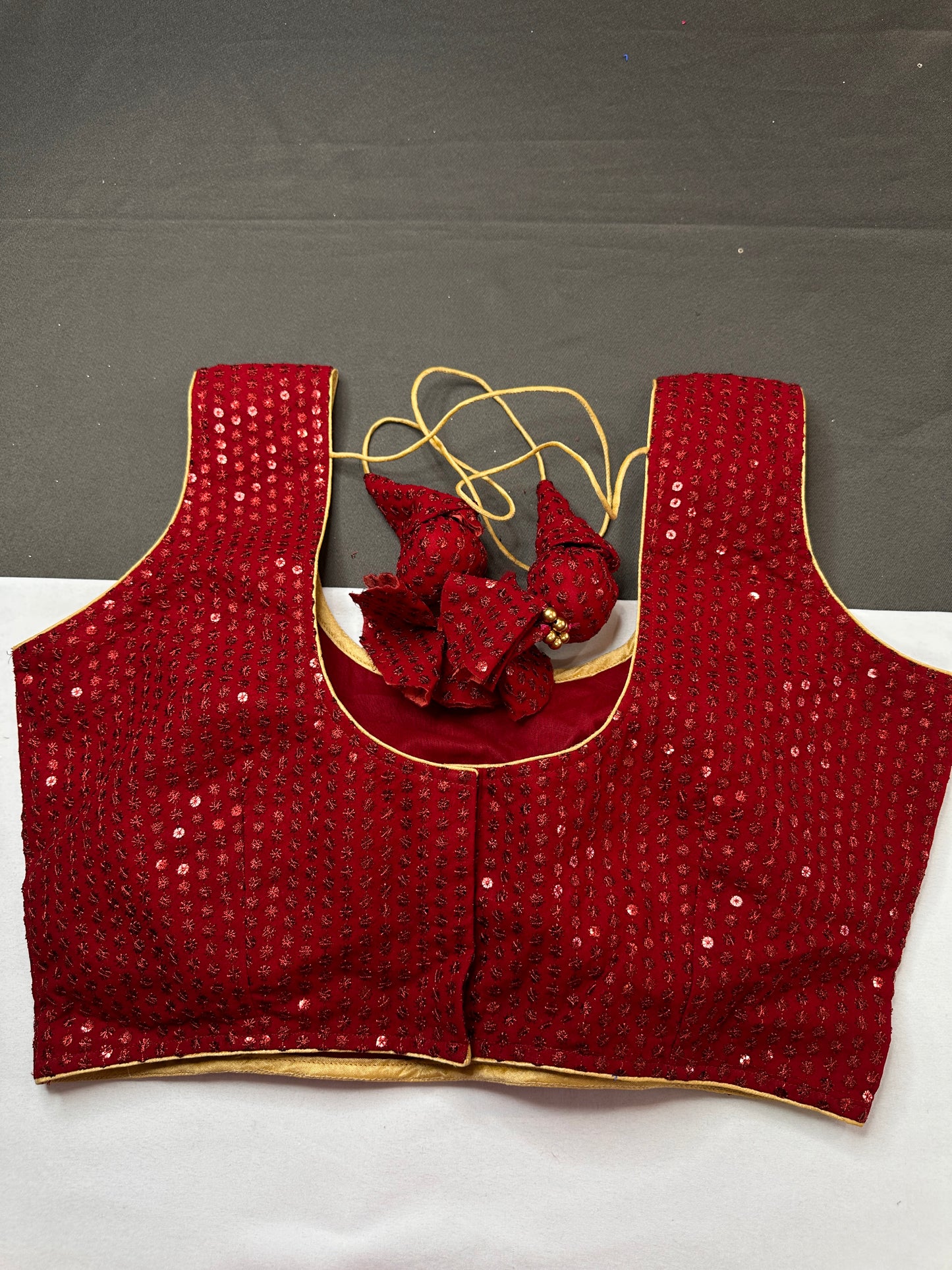 Sleevless Sequins Work Red Blouse - 