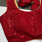 Sleevless Sequins Work Red Blouse - 