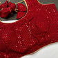 Sleevless Sequins Work Red Blouse - 