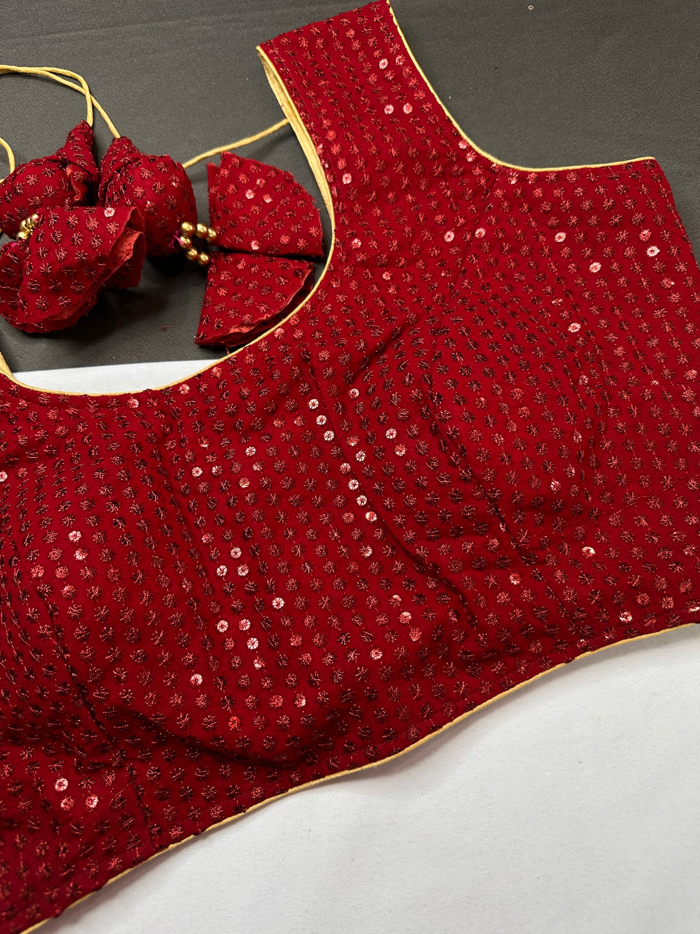 Sleevless Sequins Work Red Blouse - 
