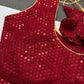 Sleevless Sequins Work Red Blouse - 
