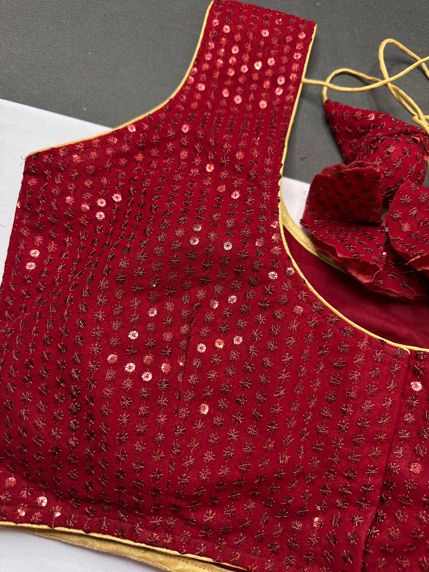 Sleevless Sequins Work Red Blouse - 