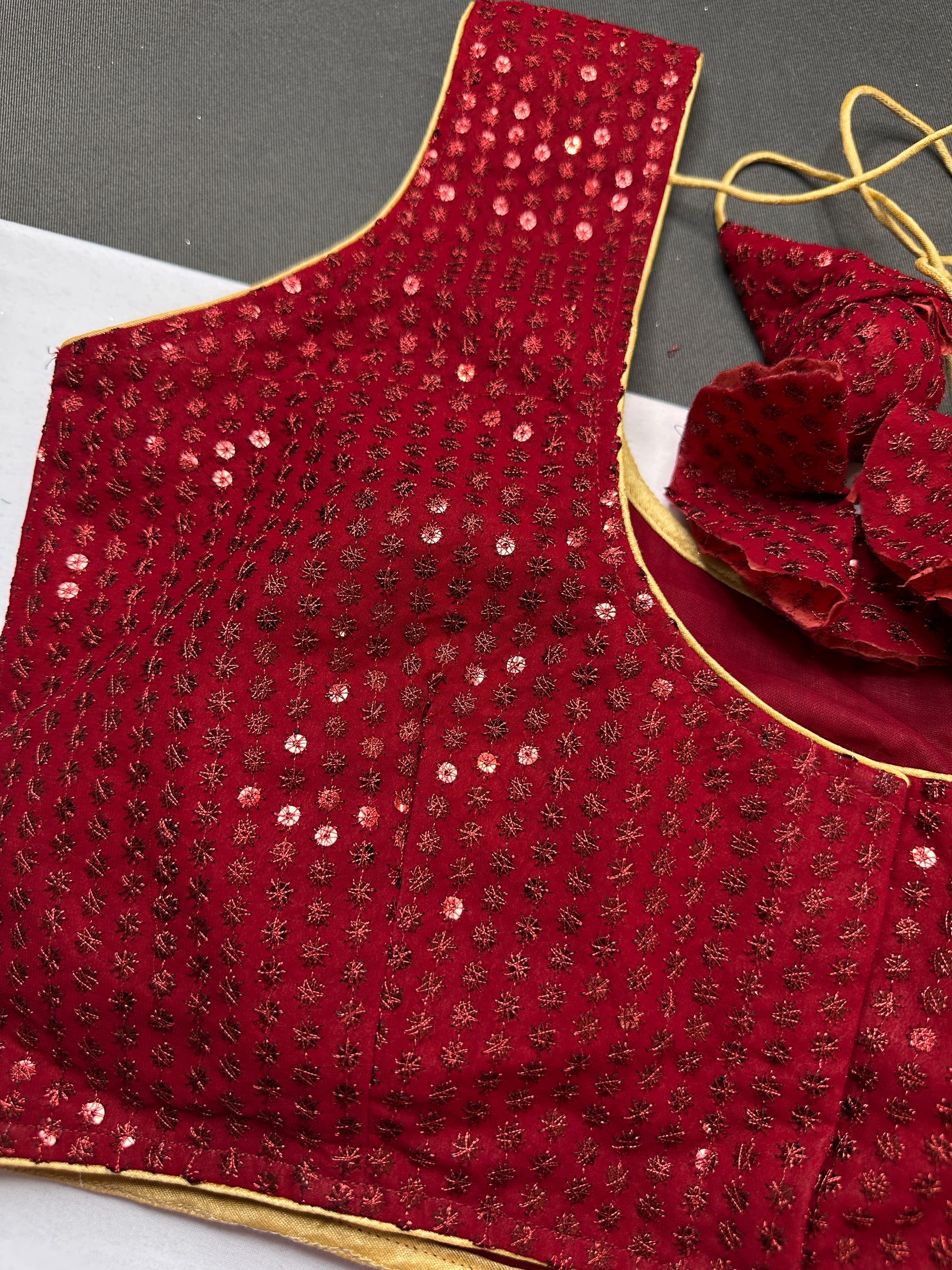 Sleevless Sequins Work Red Blouse - 