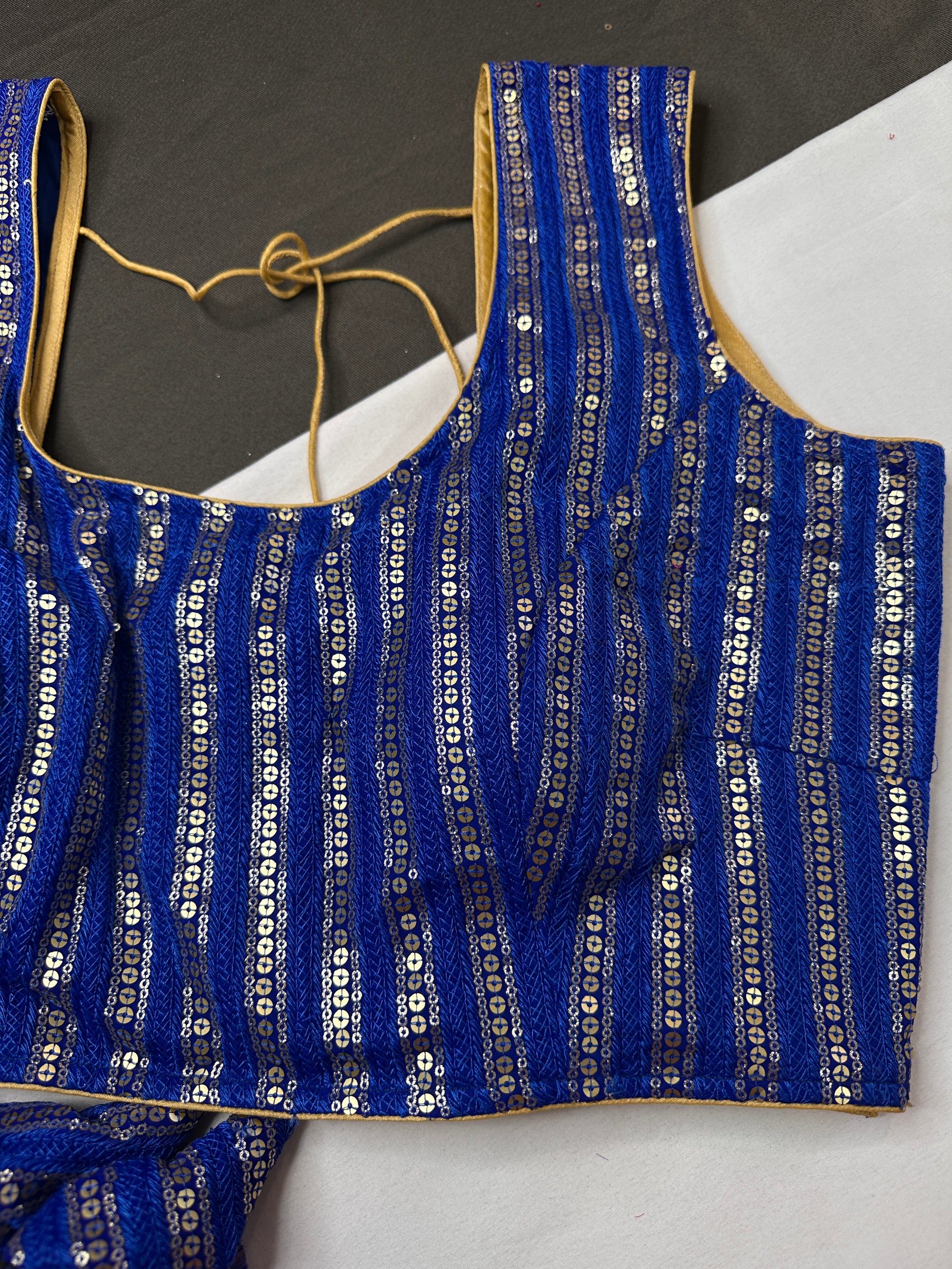 Sleevless Sequins Work Blue Blouse - 