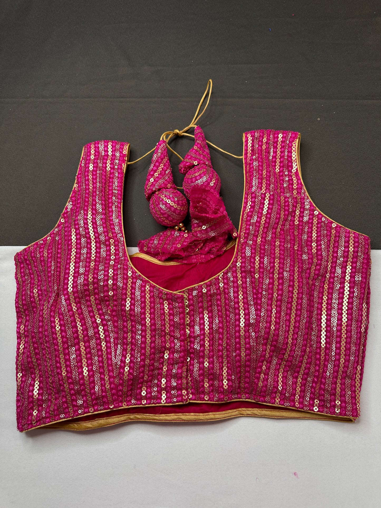 Sleevless Sequins Work Pink Blouse - 