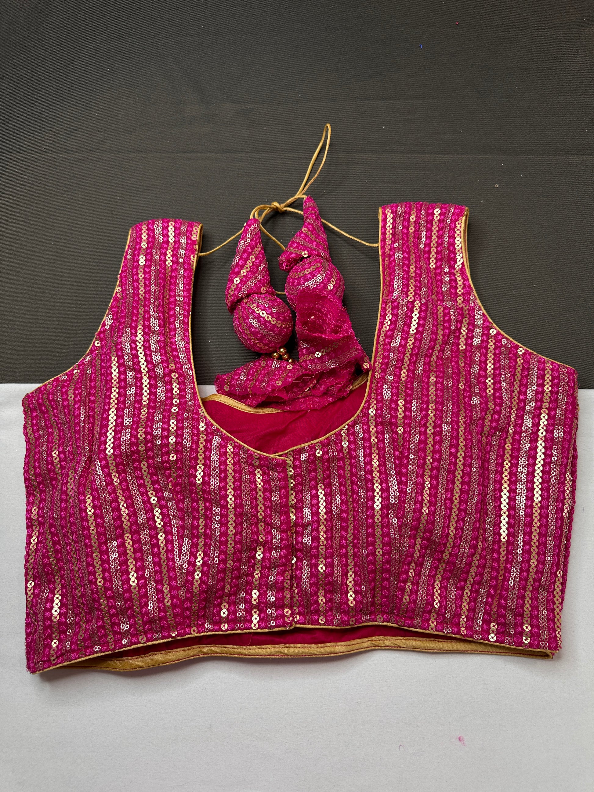 Sleevless Sequins Work Pink Blouse - 