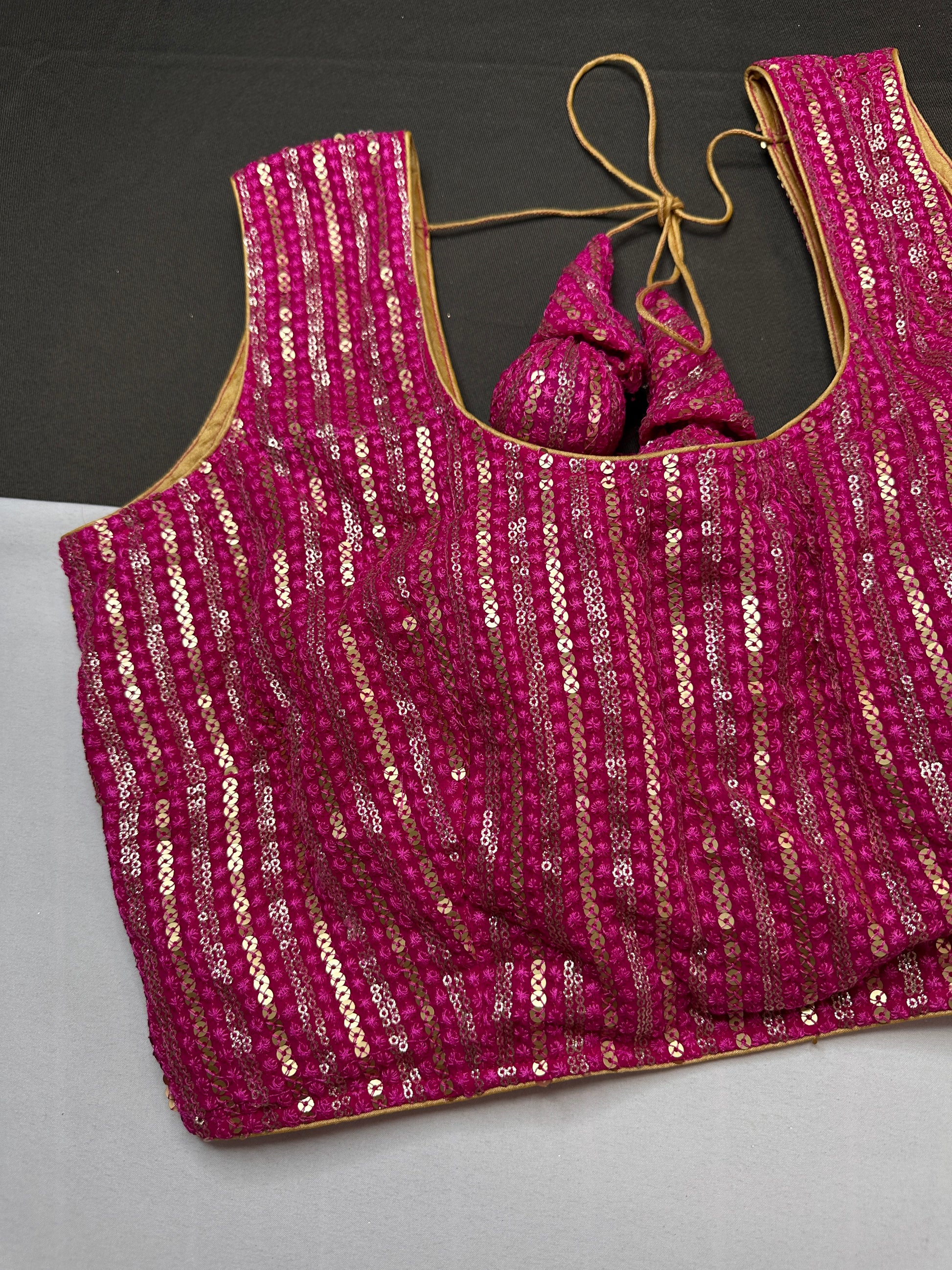 Sleevless Sequins Work Pink Blouse - 