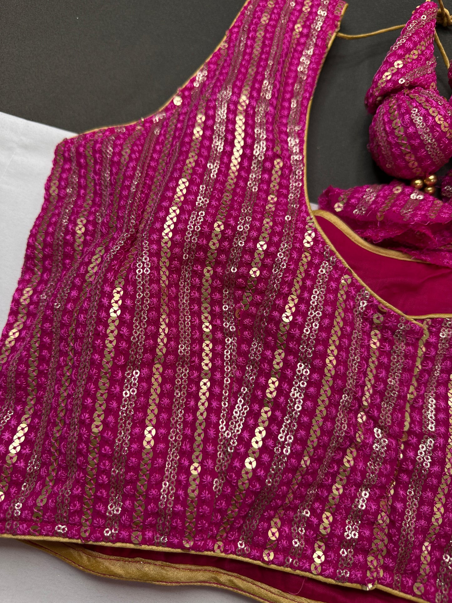 Sleevless Sequins Work Pink Blouse - 