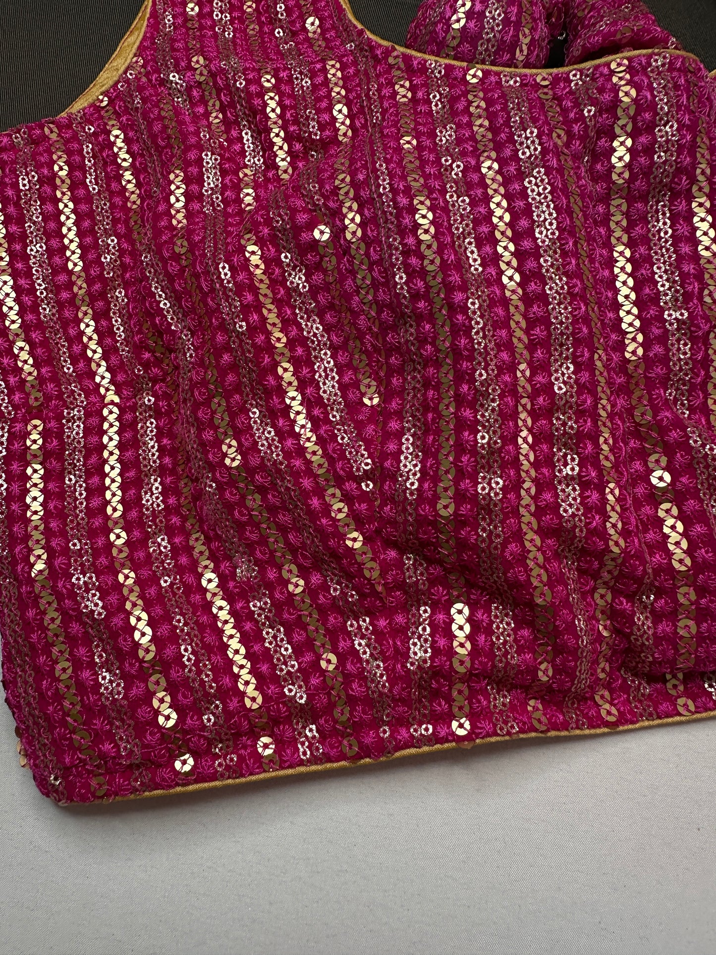 Sleevless Sequins Work Pink Blouse - 