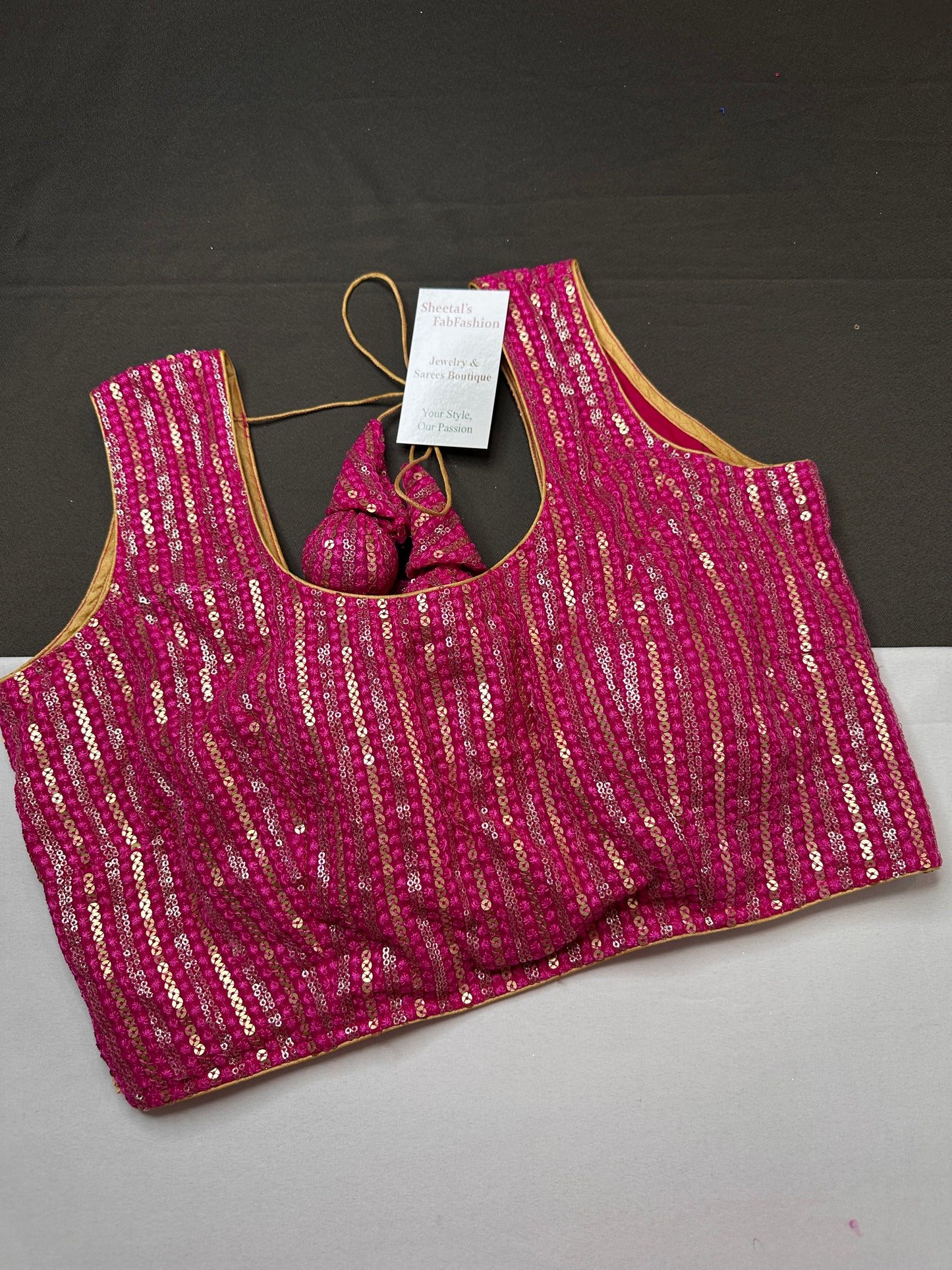 Sleevless Sequins Work Pink Blouse - 