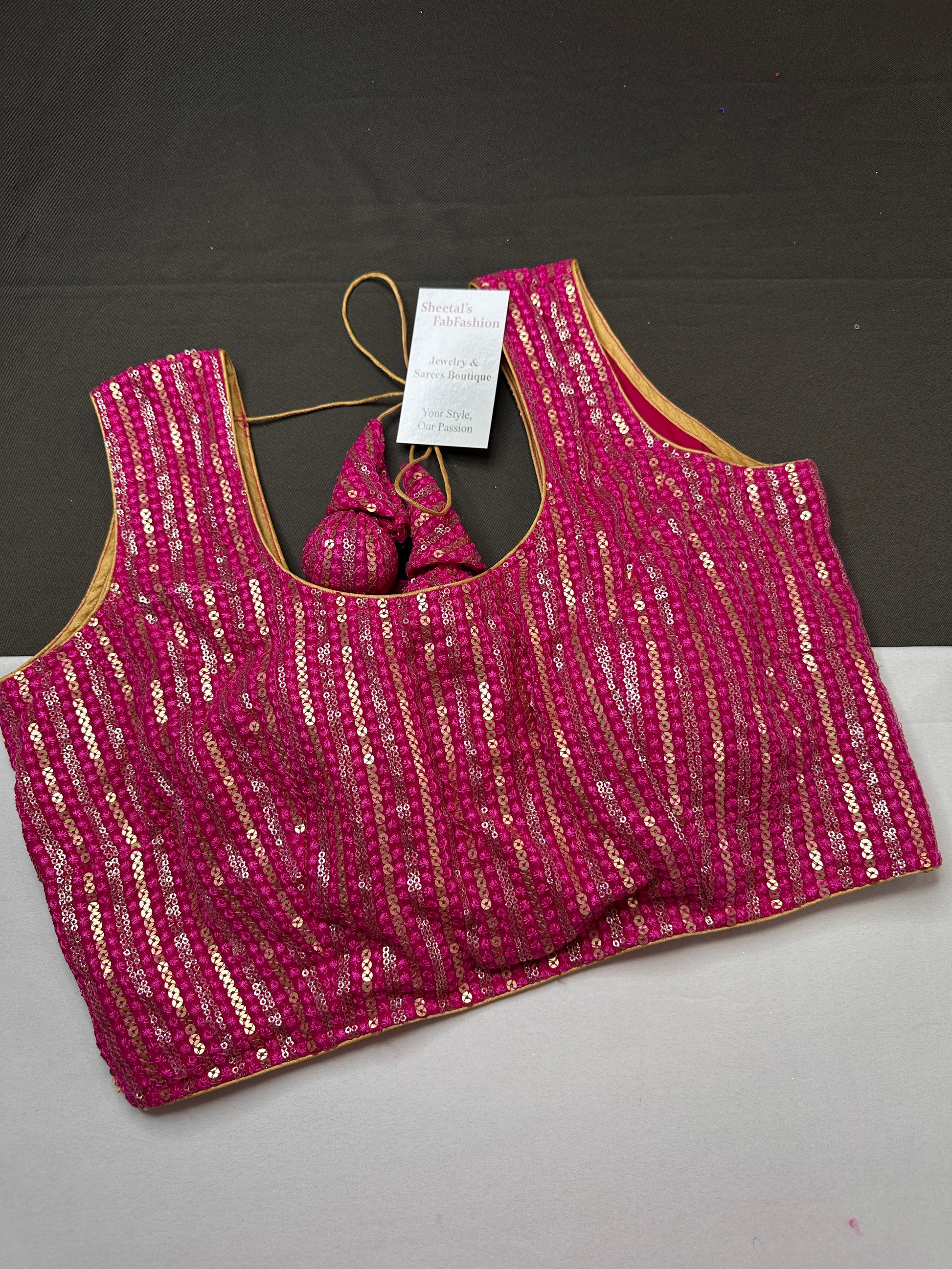 Sleevless Sequins Work Pink Blouse - 