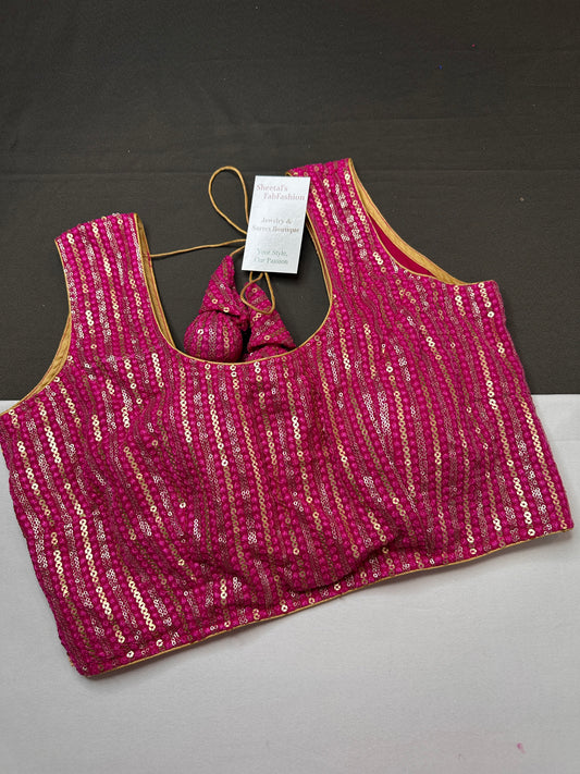 Sleevless Sequins Work Pink Blouse - 