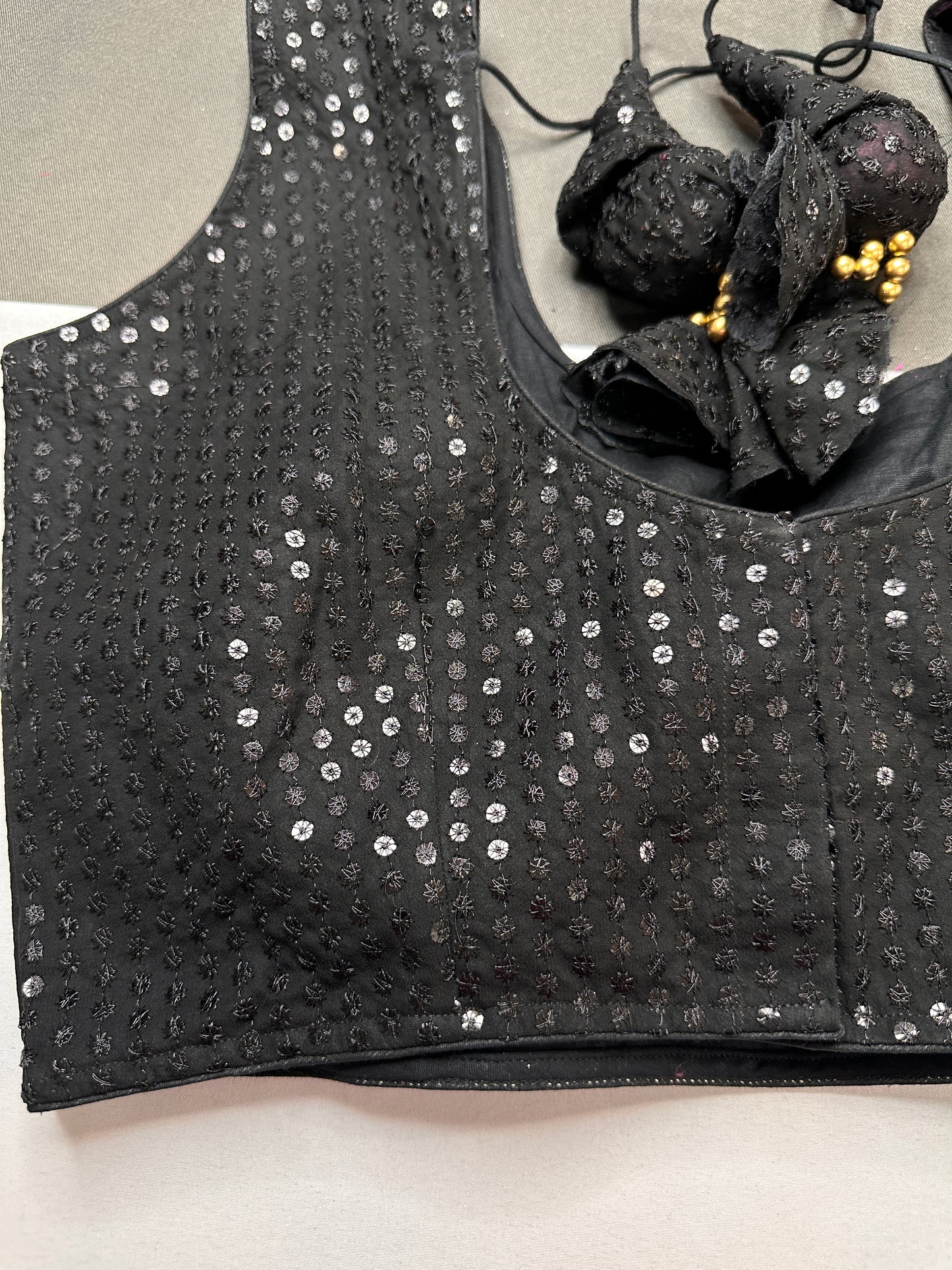 Sleevless Sequins Work Black Blouse - 
