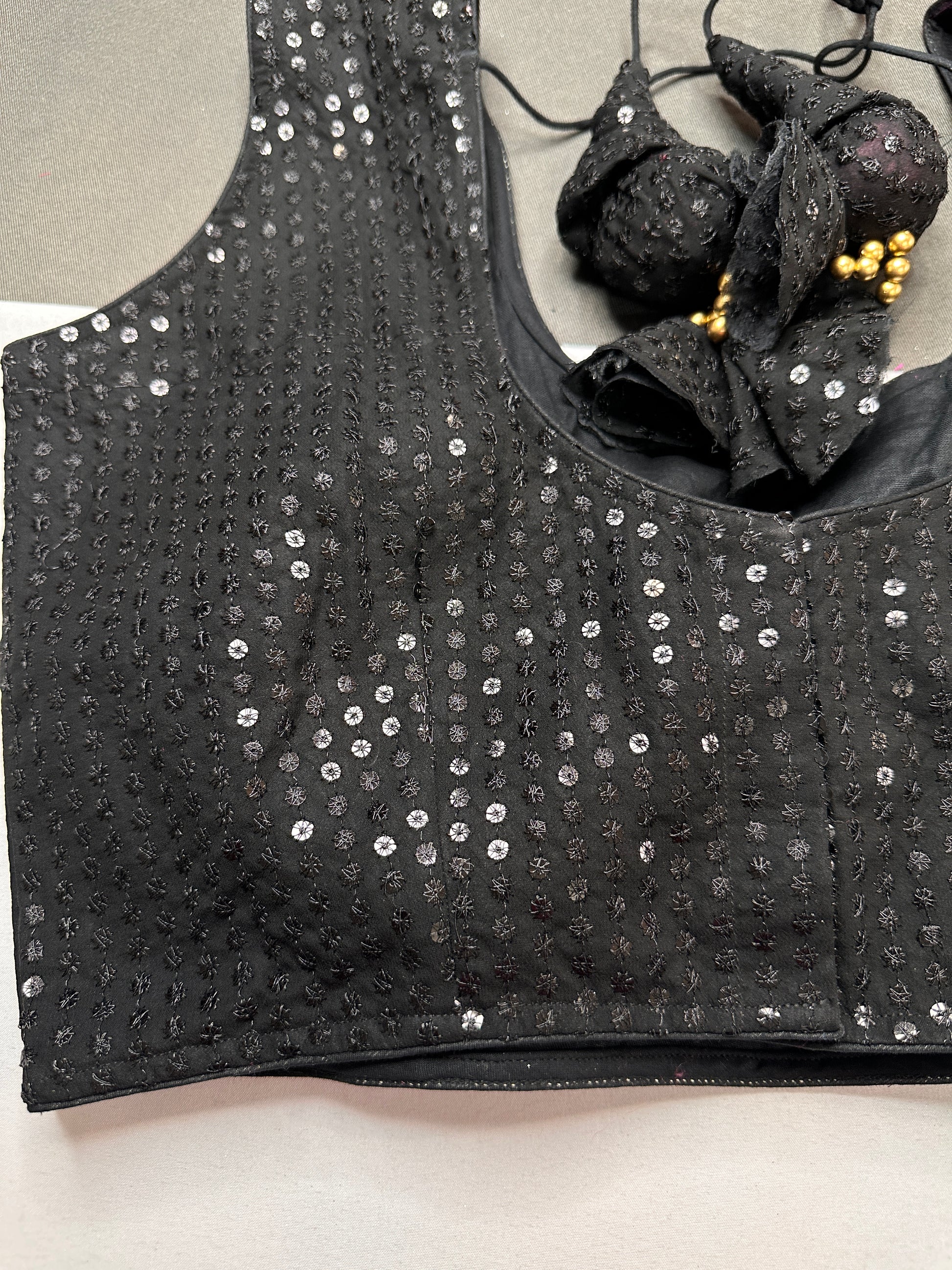 Sleevless Sequins Work Black Blouse - 