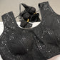 Sleevless Sequins Work Black Blouse - 
