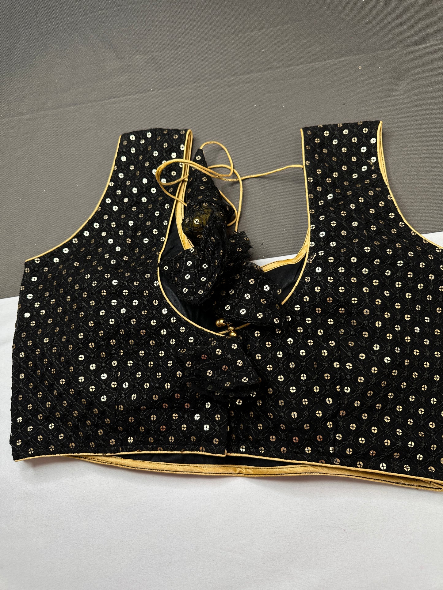 Sleevless Sequins Work Black Blouse - 