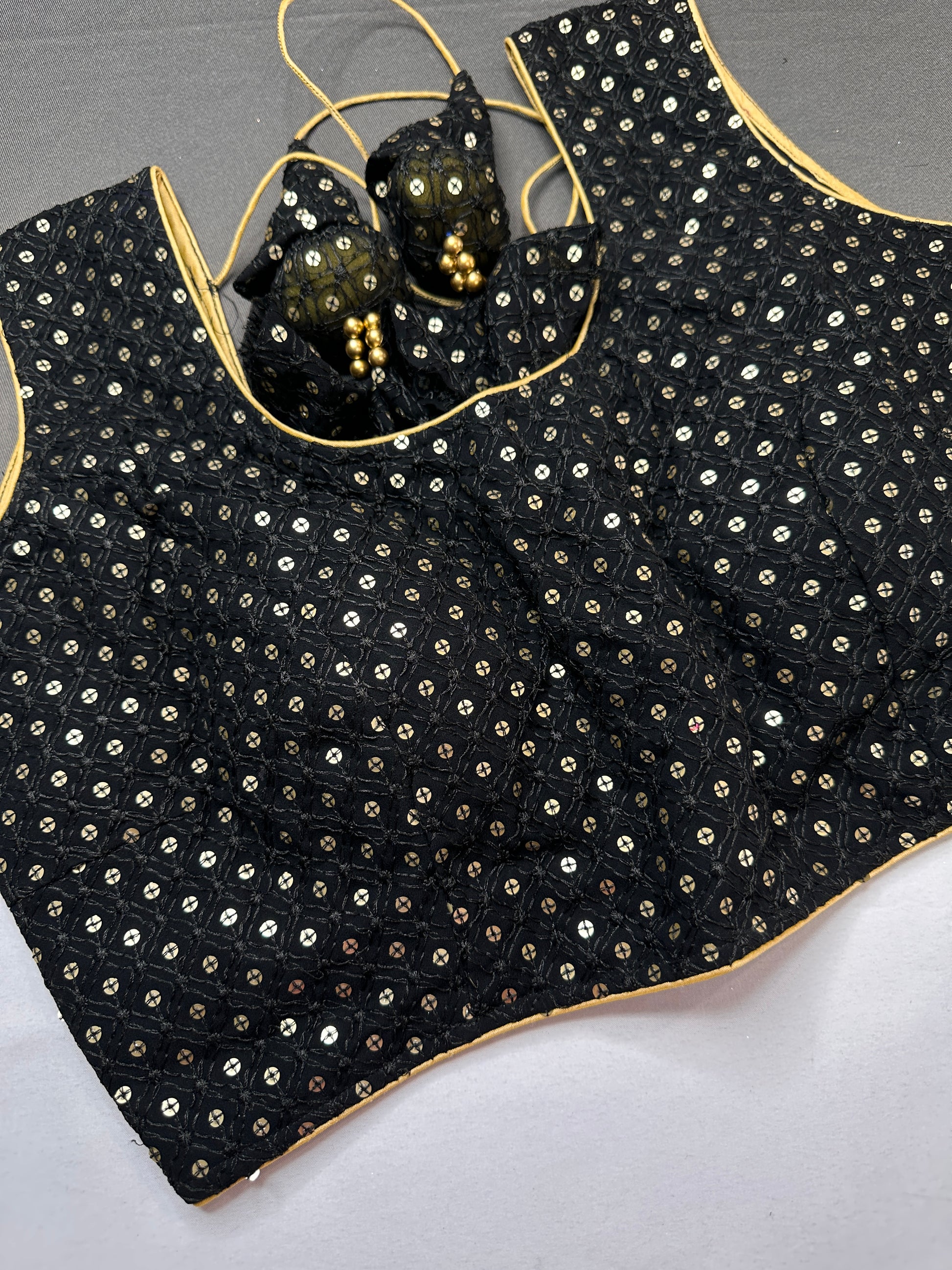 Sleevless Sequins Work Black Blouse - 
