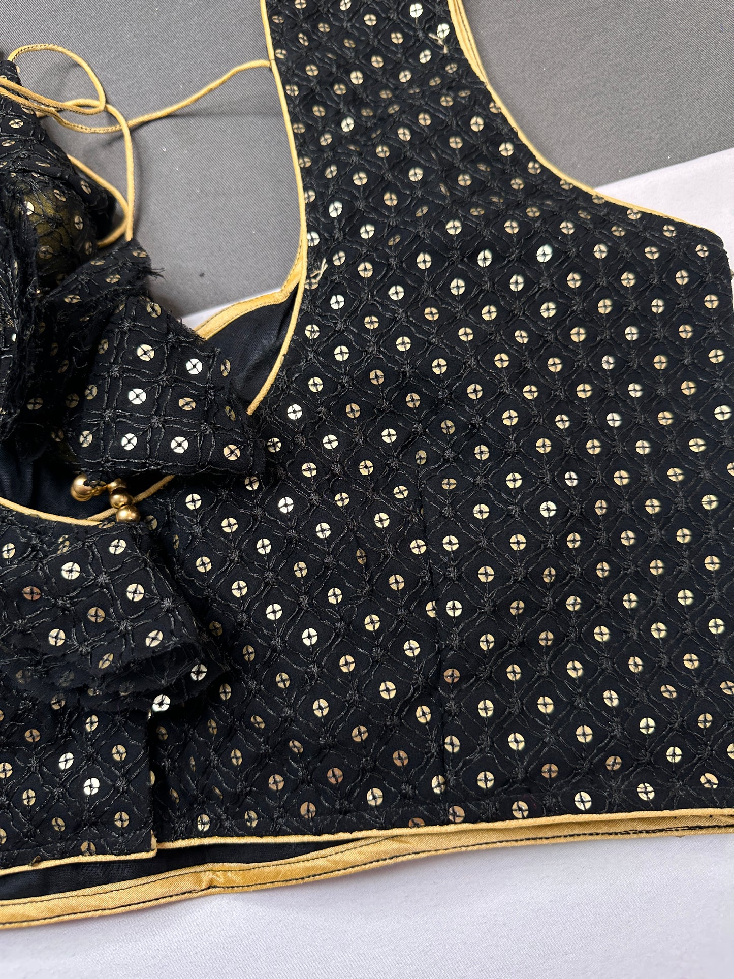 Sleevless Sequins Work Black Blouse - 