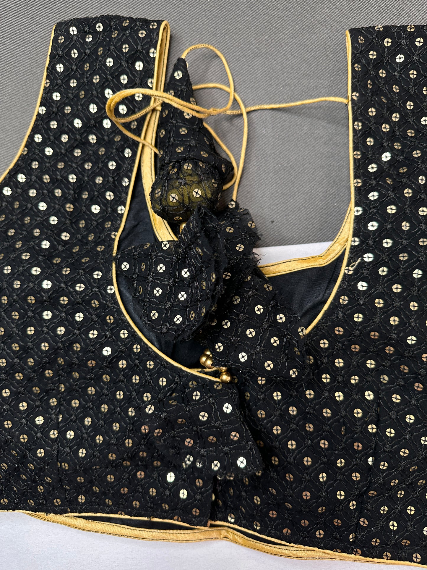 Sleevless Sequins Work Black Blouse - 