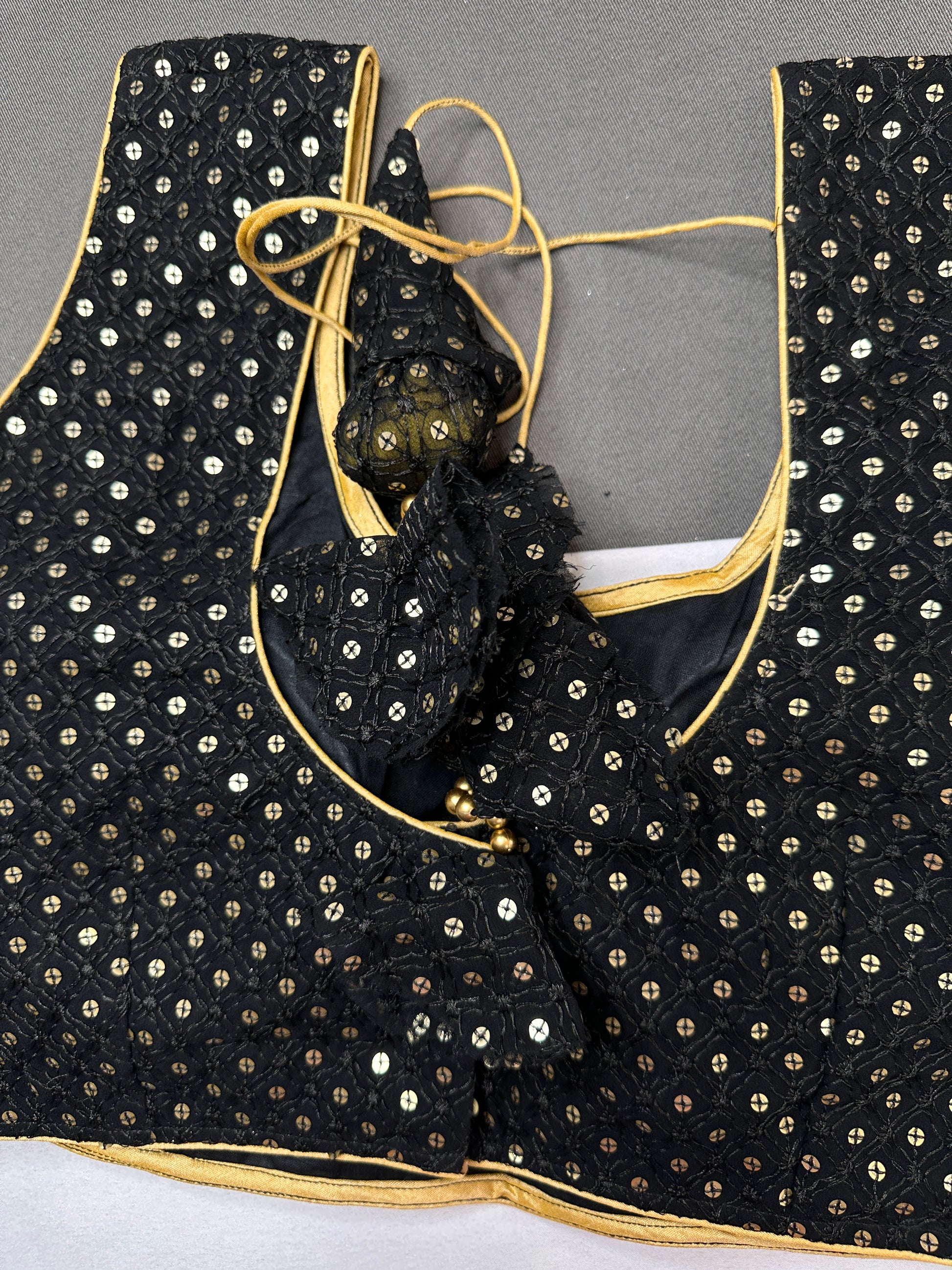 Sleevless Sequins Work Black Blouse - 