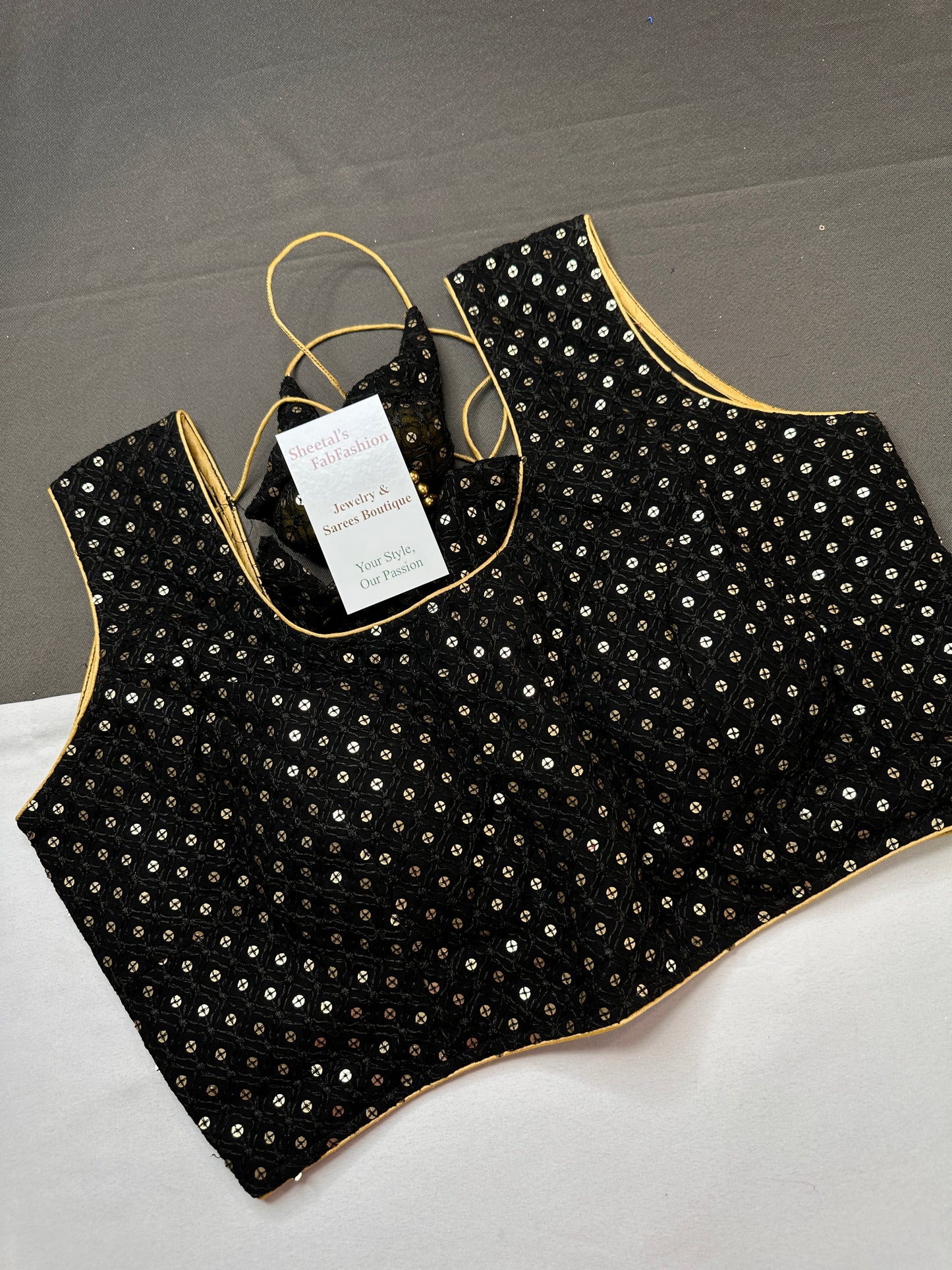 Sleevless Sequins Work Black Blouse - 