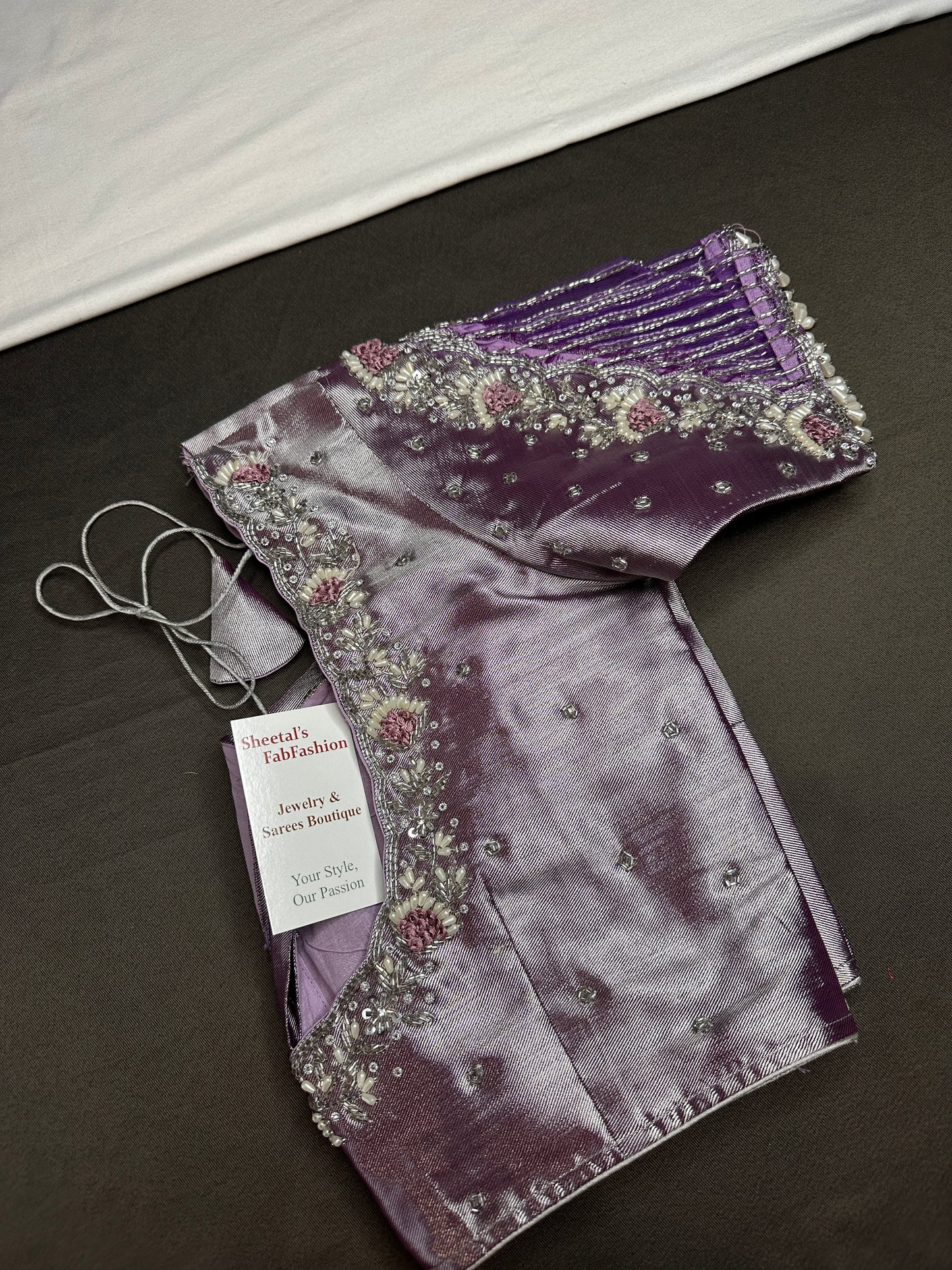 Pastel Purple Lavender Tissue Silk Maggam Aari Net Blouse - 