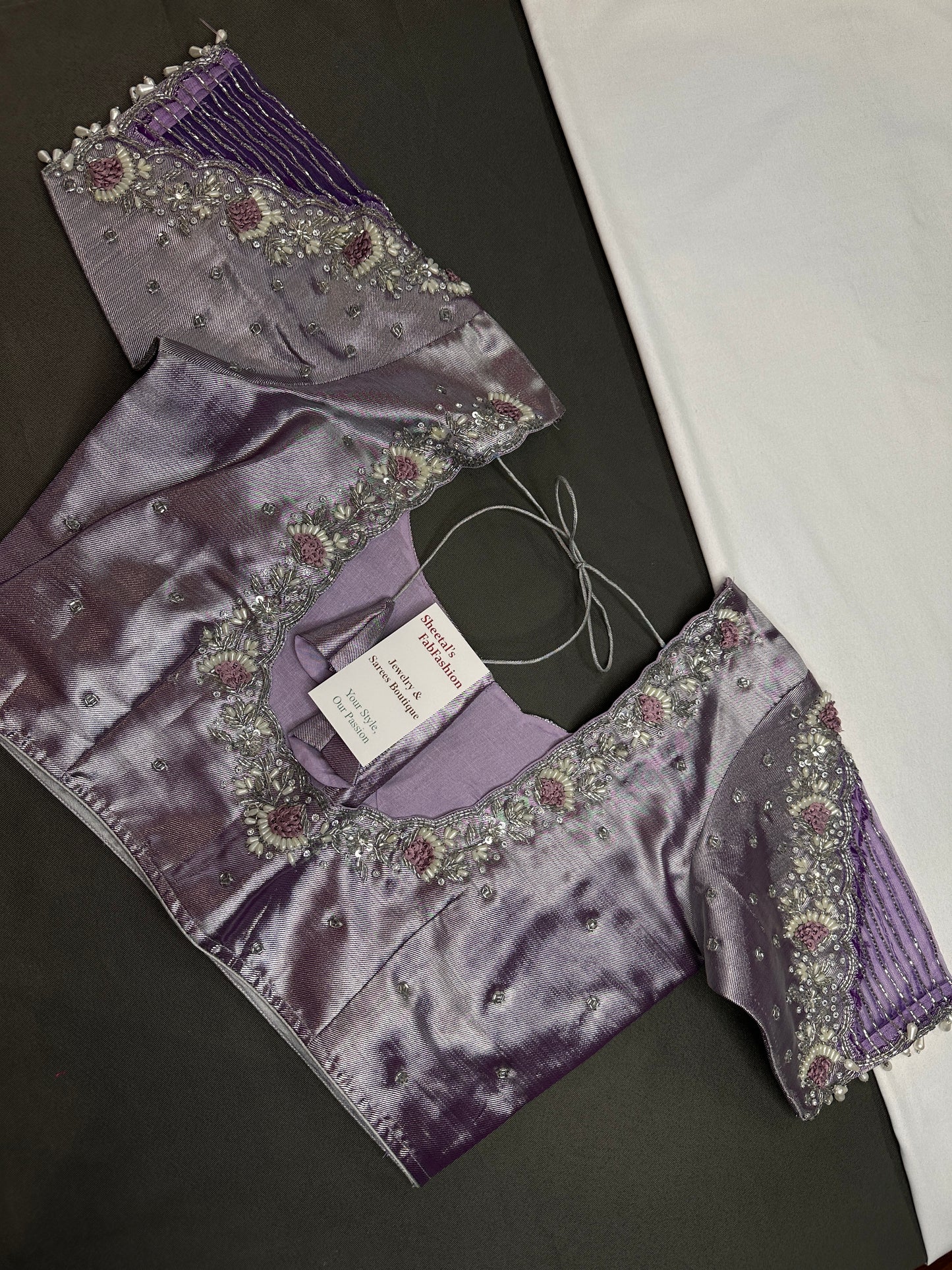 Pastel Purple Lavender Tissue Silk Maggam Aari Net Blouse - 