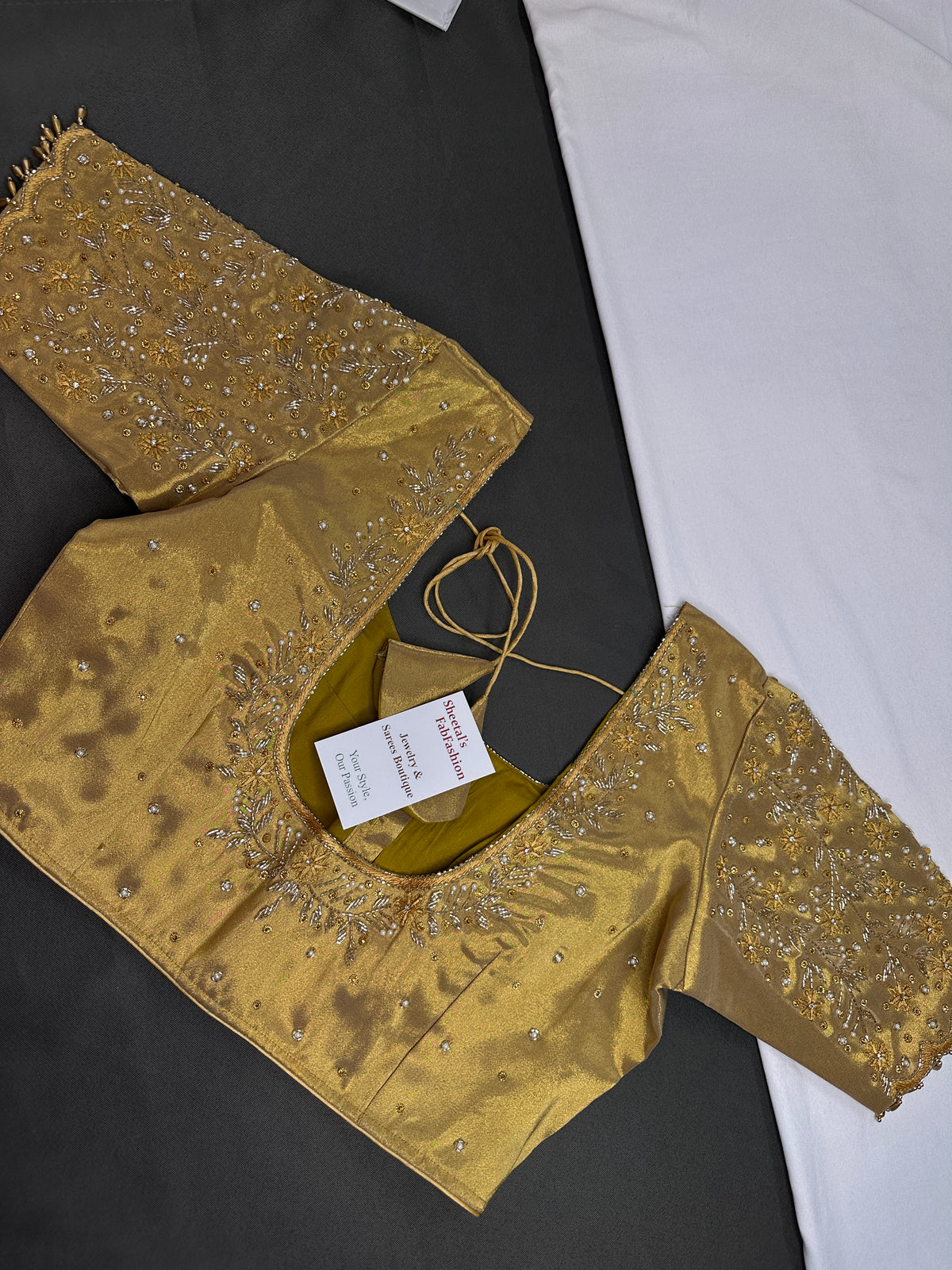 Golden Tissue Silk Maggam Aari  Blouse - 