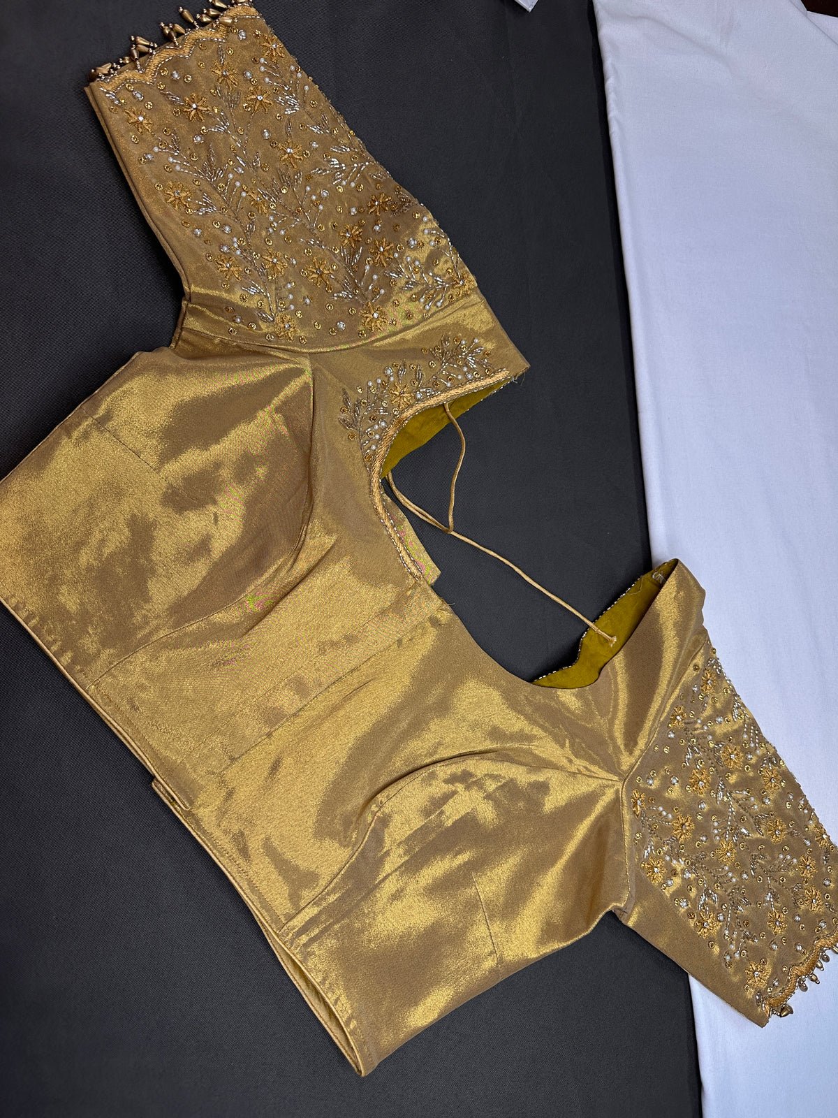 Golden Tissue Silk Maggam Aari  Blouse - 