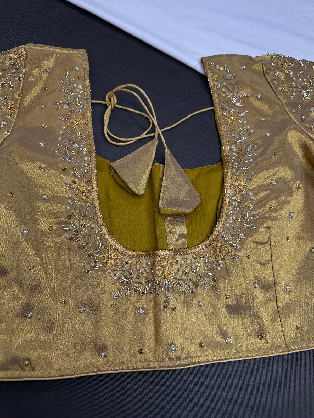 Golden Tissue Silk Maggam Aari  Blouse - 