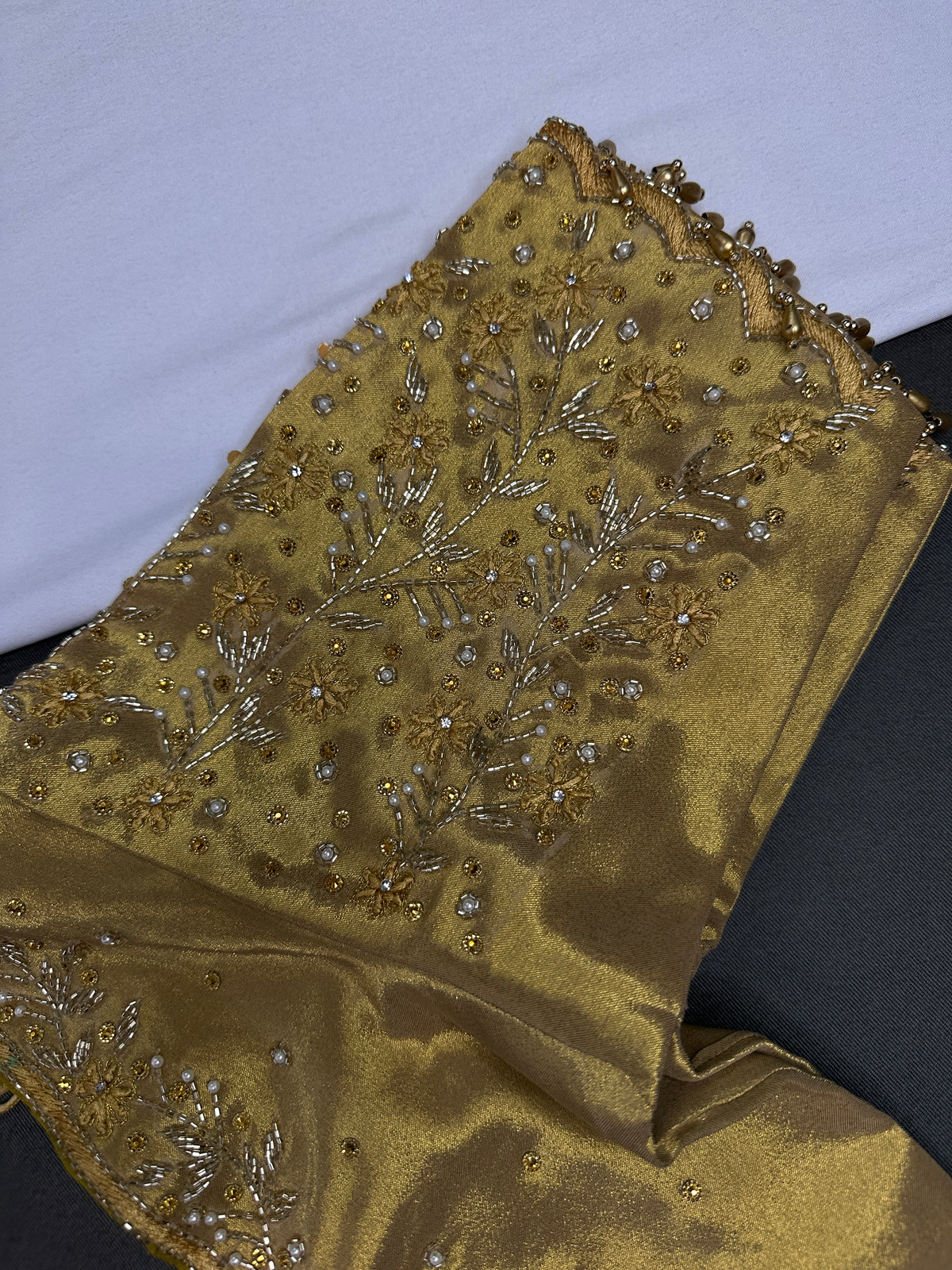 Golden Tissue Silk Maggam Aari  Blouse - 